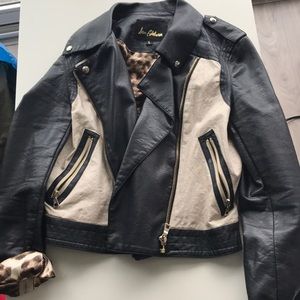Sam Edelman leather jacket with linen details. L